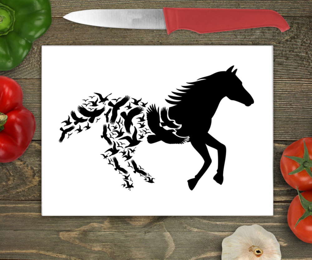 Horse & Bird Large Glass Chopping Board - Click Image to Close